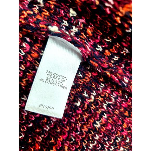 J.Jill NWT Large Tweed Cardigan Sweater Multicolor Cranberry Fringe Boho #778 - Picture 8 of 8